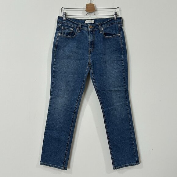 LEVI'S 505 Jeans 10M Medium Wash Blue Straight Leg Stretch Frayed Cuffs - Picture 1 of 15